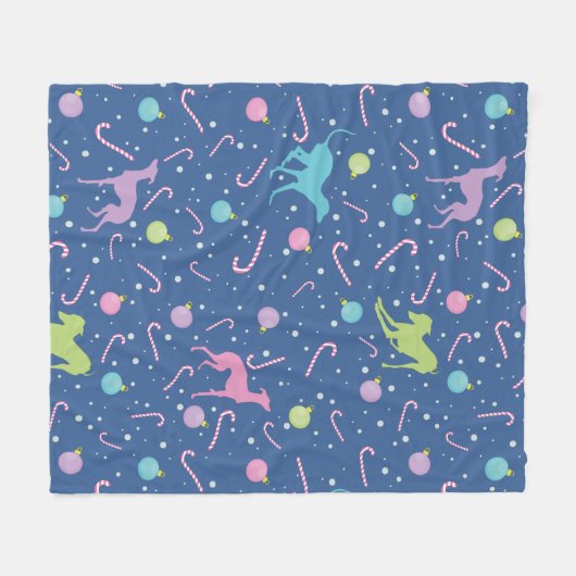 グレイハウンドイタリアンドッグシルエットクリスマスパターン フリースブランケット (正面(横))