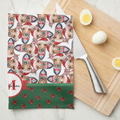 グレイハウンドイタリアンパターンモノグラムクリスマスドッグ キッチンタオル (四つ折り)