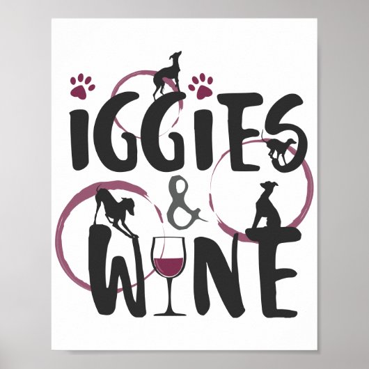 グレイハウンドイタリアン犬のオーナーワインラバーおもしろい文字 ポスター (正面)