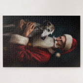 グレイハウンドウィズサンタクロースフェスティバルクリスマス ジグソーパズル (横)