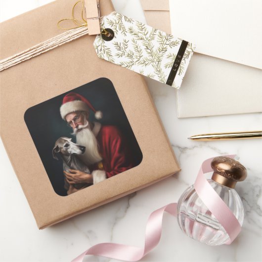 グレイハウンドウィズサンタクロースフェスティバルクリスマス スクエアシール (ギフト)
