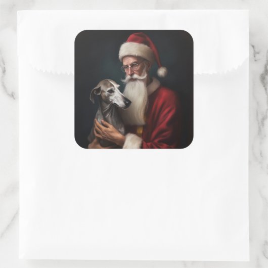 グレイハウンドウィズサンタクロースフェスティバルクリスマス スクエアシール (バッグ)