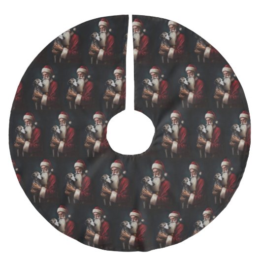 グレイハウンドウィズサンタクロースフェスティバルクリスマス ブラッシュドポリエステルツリースカート (正面)