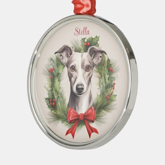 グレイハウンドウィペットクリスマスペット記念犬の品種 メタルオーナメント (左)