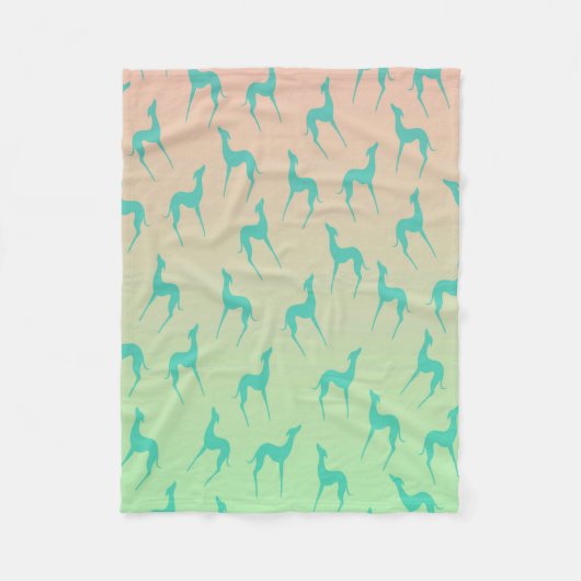 グレイハウンドウィペット犬のシルエットエレガントかわいい フリースブランケット (正面)