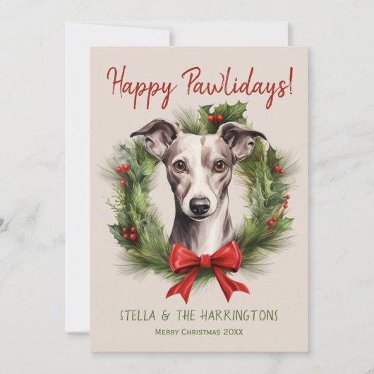 グレイハウンドウィペット犬クリスマスハッピーパウィーデイズ シーズンカード (正面)
