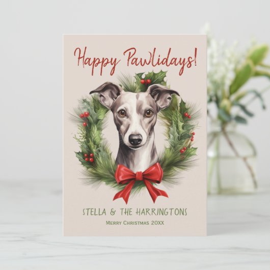 グレイハウンドウィペット犬クリスマスハッピーパウィーデイズ シーズンカード (スタンド正面)