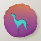 グレイハウンドウィペット犬ブルーオレンジパープルグラデーション ラウンドクッション (裏面)