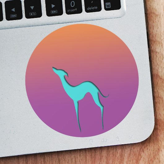 グレイハウンドウィペット犬ブルーオレンジパープルグラデーション ラウンドシール