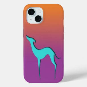 グレイハウンドウィペット犬ブルーオレンジパープルグラデーション iPhone 15ケース