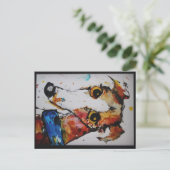 グレイハウンドウィペットGalgoミックスメディアアート ポストカード (スタンド正面)