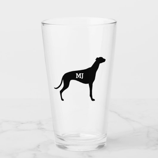 グレイハウンドカスタムシルエット犬の恋人の飲酒 タンブラーグラス (正面)