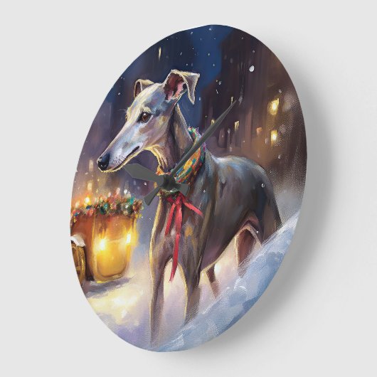 グレイハウンドクリスマスフェスティバルシーズン ラージ壁時計 (傾斜)