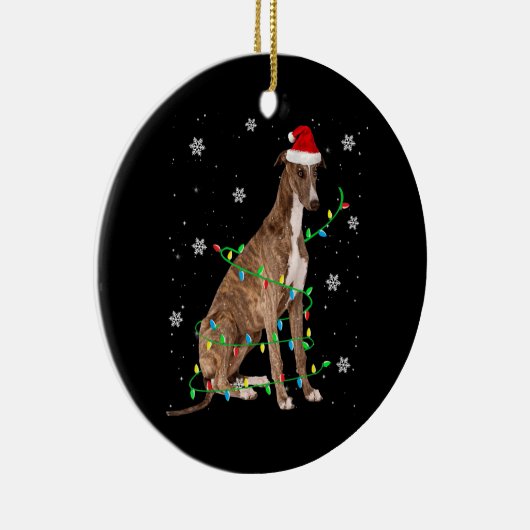 グレイハウンドクリスマスライトかわいいサンタグレイハウンド セラミックオーナメント (右)