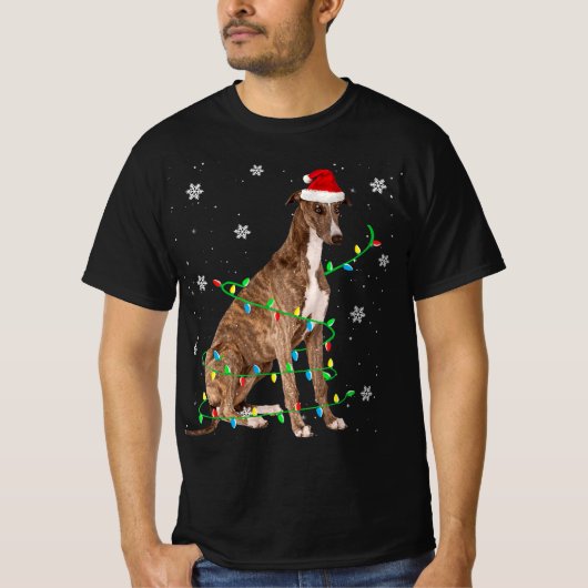 グレイハウンドクリスマスライトサンタグレイハウンドクリスマス Tシャツ (正面)