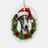 グレイハウンドクリスマスリース セラミックオーナメント (右)
