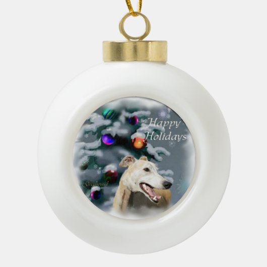 グレイハウンドクリスマス セラミックボールオーナメント (正面)