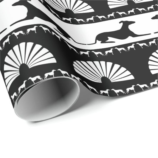 グレイハウンドシルエット白黒アールデコファン ラッピングペーパー (ロールコーナー)