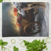 グレイハウンドスノウィースリークリスマスデコール キッチンタオル (折り畳み)