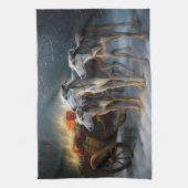 グレイハウンドスノウィースリークリスマスデコール キッチンタオル (縦)