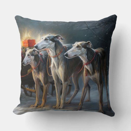 グレイハウンドスノウィースリークリスマスデコール クッション (正面)