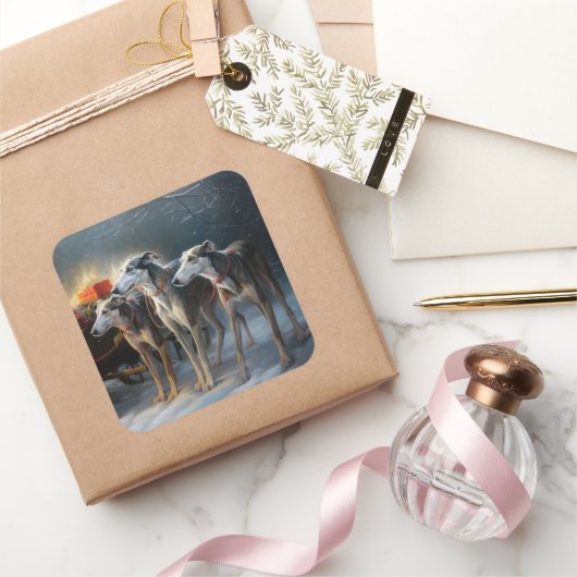 グレイハウンドスノウィースリークリスマスデコール スクエアシール (ギフト)