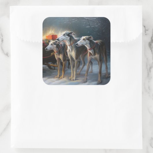 グレイハウンドスノウィースリークリスマスデコール スクエアシール (バッグ)