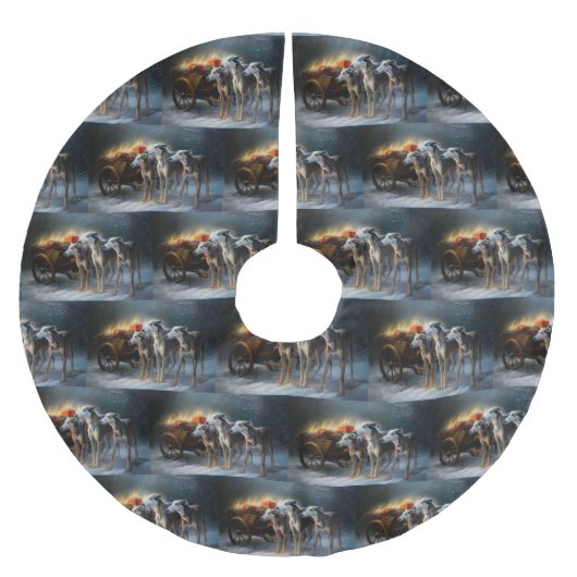 グレイハウンドスノウィースリークリスマスデコール ブラッシュドポリエステルツリースカート (正面)