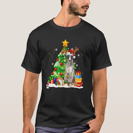 グレイハウンドトリンダークリスマスライトドッグクリスマス Tシャツ (正面)