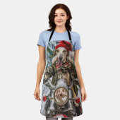 グレイハウンドドッグオートバイクリスマスに乗る エプロン (着用した状態)