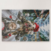 グレイハウンドドッグオートバイクリスマスに乗る ジグソーパズル (横)