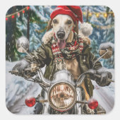 グレイハウンドドッグオートバイクリスマスに乗る スクエアシール (正面)