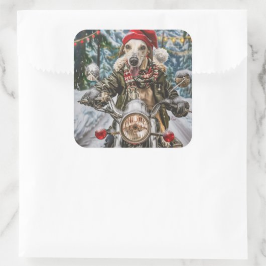 グレイハウンドドッグオートバイクリスマスに乗る スクエアシール (バッグ)