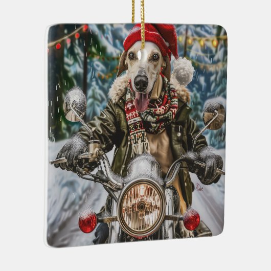 グレイハウンドドッグオートバイクリスマスに乗る セラミックオーナメント (右)