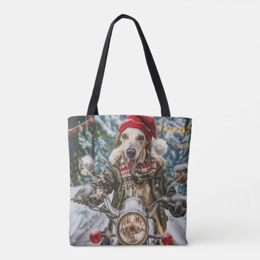 グレイハウンドドッグオートバイクリスマスに乗る トートバッグ (裏面)