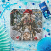 グレイハウンドドッグオートバイクリスマスに乗る ペーパープレート (パーティー)