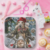 グレイハウンドドッグオートバイクリスマスに乗る ペーパープレート (パーティー)