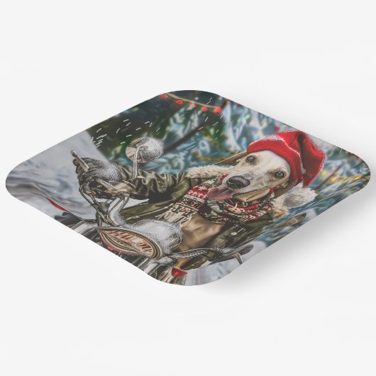 グレイハウンドドッグオートバイクリスマスに乗る ペーパープレート (傾斜あり)