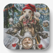 グレイハウンドドッグオートバイクリスマスに乗る ペーパープレート (正面)