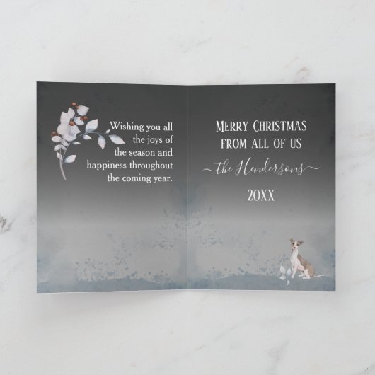 グレイハウンドパーソナライズされたイタリアンウィペットのクリスマス シーズンカード (内部)