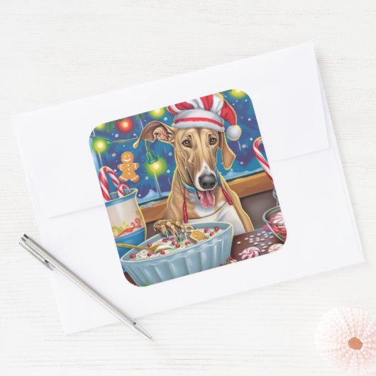 グレイハウンドホリデーベーキング:フェスティバルクリスマス スクエアシール (封筒)