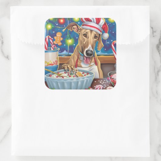 グレイハウンドホリデーベーキング:フェスティバルクリスマス スクエアシール (バッグ)