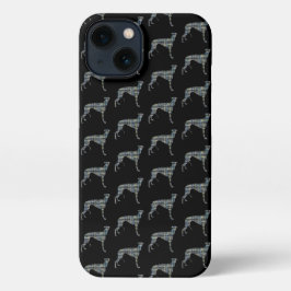 グレイハウンドラーチャーキュート犬シルエットグリッドブラック iPhone 13ケース