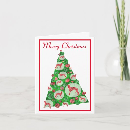 グレイハウンドラーチャードッグシルエットChristmasTree Wht カード (正面)