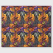 グレイハウンド不気味ドッグハロウィーン魔女とカボチャ ラッピングペーパー (フラット)