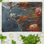 グレイハウンド不気味ハロウィーン キッチンタオル (折り畳み)