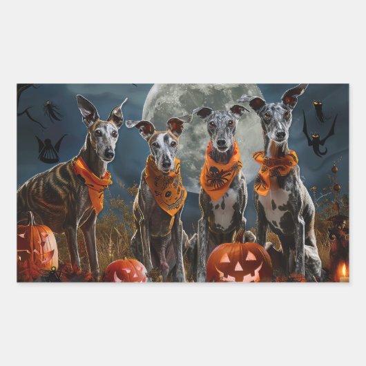 グレイハウンド不気味ハロウィーン 長方形シール (正面)