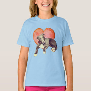 グレイハウンド子犬とピンクハート Tシャツ