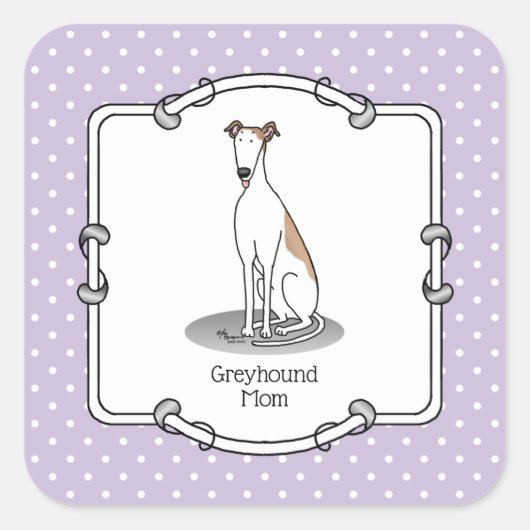 グレイハウンド母（子犬の白）かわいい犬のおもしろい母 スクエアシール (正面)