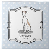 グレイハウンド母（子犬の白）かわいい犬のおもしろい母 タイル (正面)